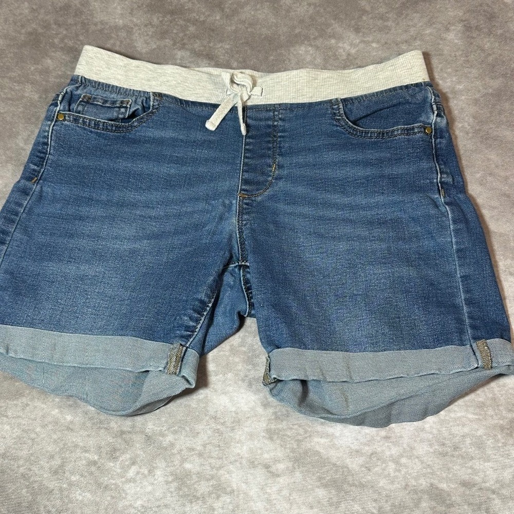 Wonder Nation Girls Denim Shorts Size 12 Plus Blue Jean Knit Waist Drawstring